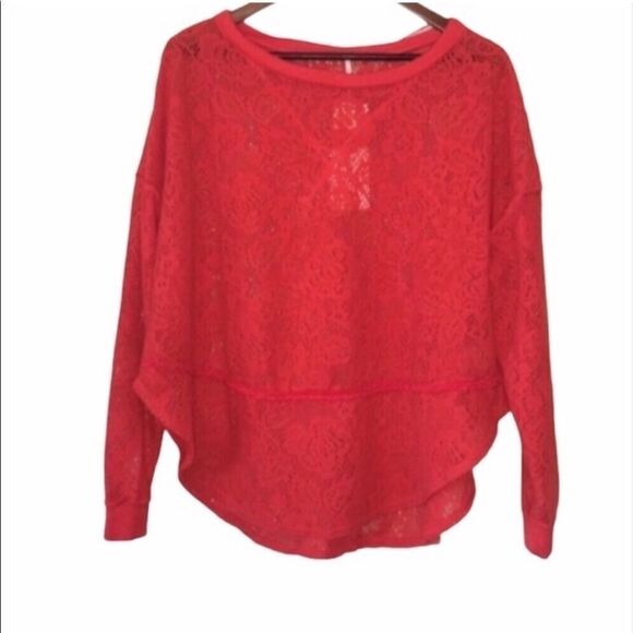 Free People Sweaters - Women’s Free People Fiesta Red Lace Sweater